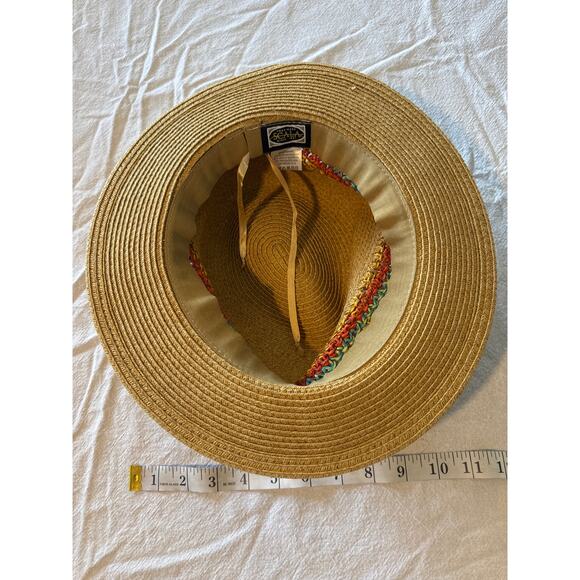 Scala Handmade Wide Brim Sun Hat Natural with Multicolor Band One Size - Picture 4 of 5